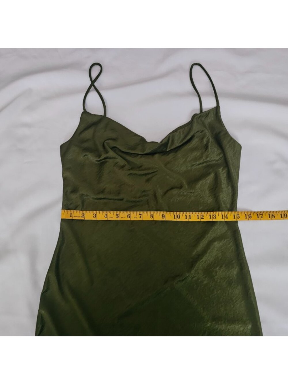 Sincerely Jules Olive Green Draped Neck Spaghetti Strap Slip Dress Size Large - Picture 8 of 11